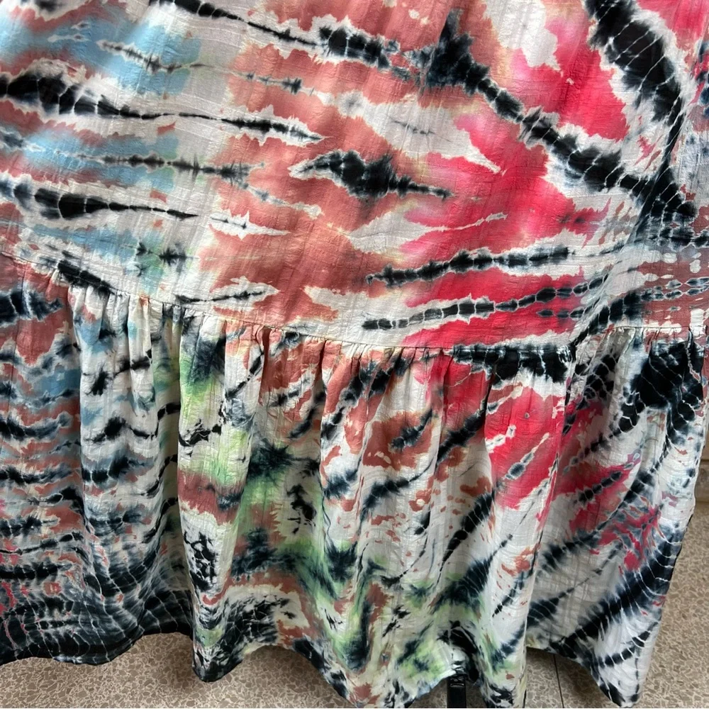 YOUNG FABULOUS & BROKE Strawberry Tropics Tie Dye Haisley Tiered Maxi Dress